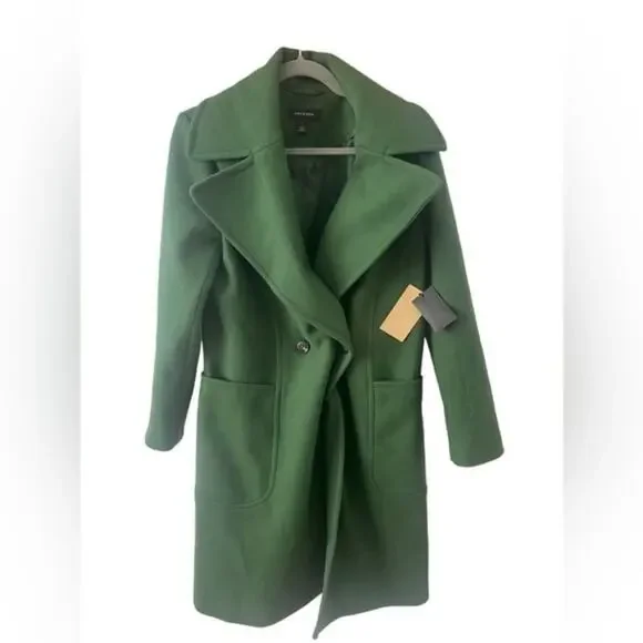 Halogen Womens Double Breasted Long Coat Overcoat Notch Collar Kelly Green S - Picture 6 of 13